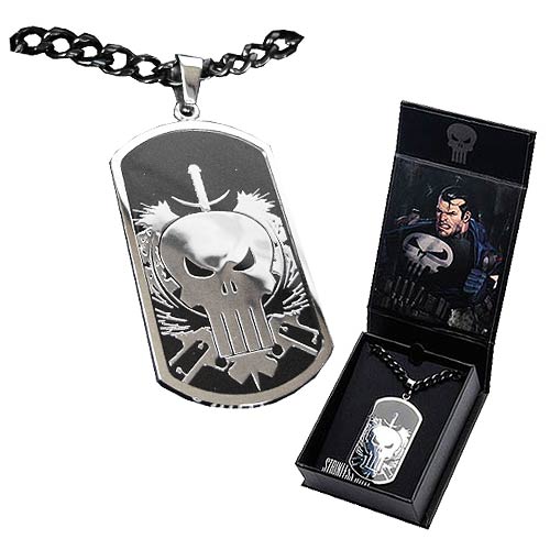 Punisher Skull Dog Tag and Chain Necklace